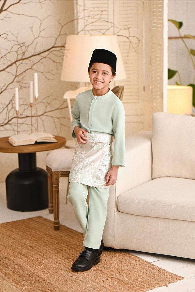 Baju Melayu Kids Light Bespoke Fit - Fog Green