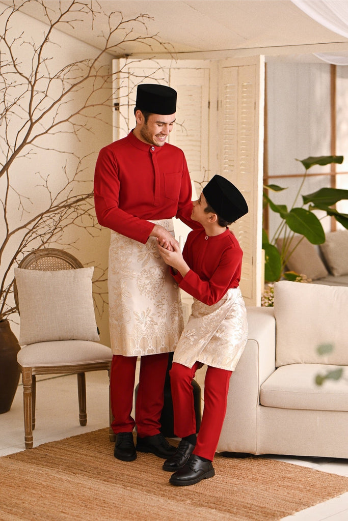 Baju Melayu Kids Luxury Bespoke Fit - Crimson Red