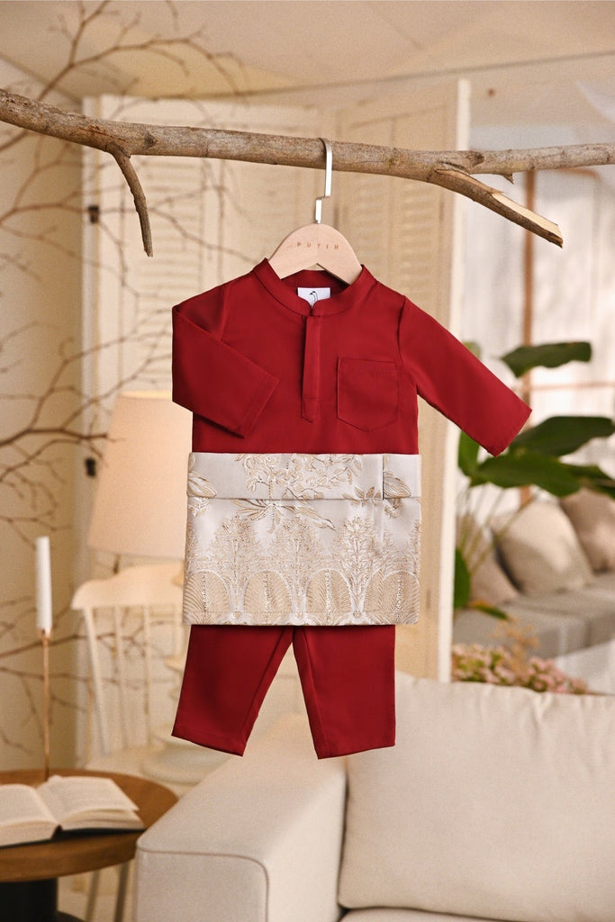 Baju Melayu Babies Natural Cotton Bespoke Fit - Maroon