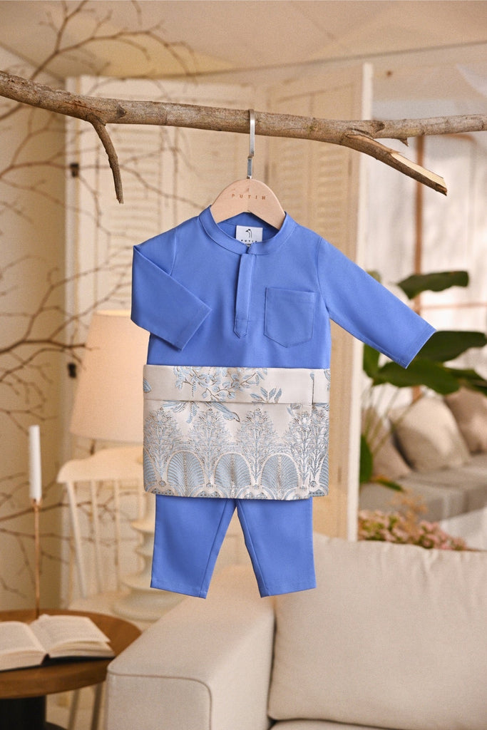 Baju Melayu Babies Natural Cotton Bespoke Fit - Blue Bonnet