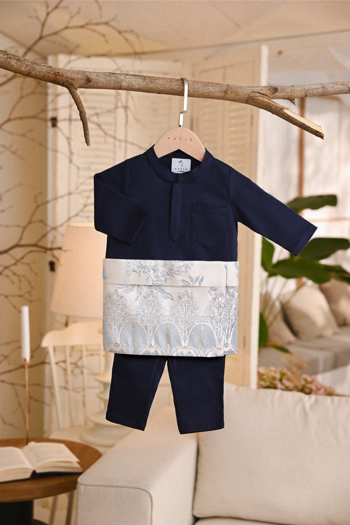 Baju Melayu Babies Natural Cotton Bespoke Fit - Navy Blue