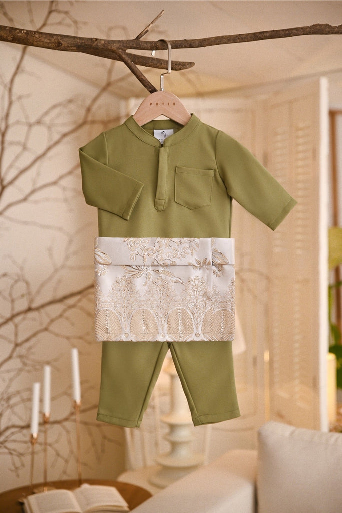 Baju Melayu Babies Luxury Bespoke Fit - Light Olive