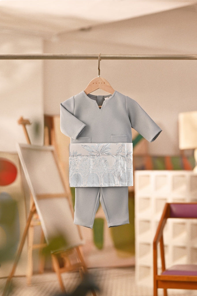 Baju Melayu Babies Teluk Belanga Deluxe Smart Fit - Light Blue Grey