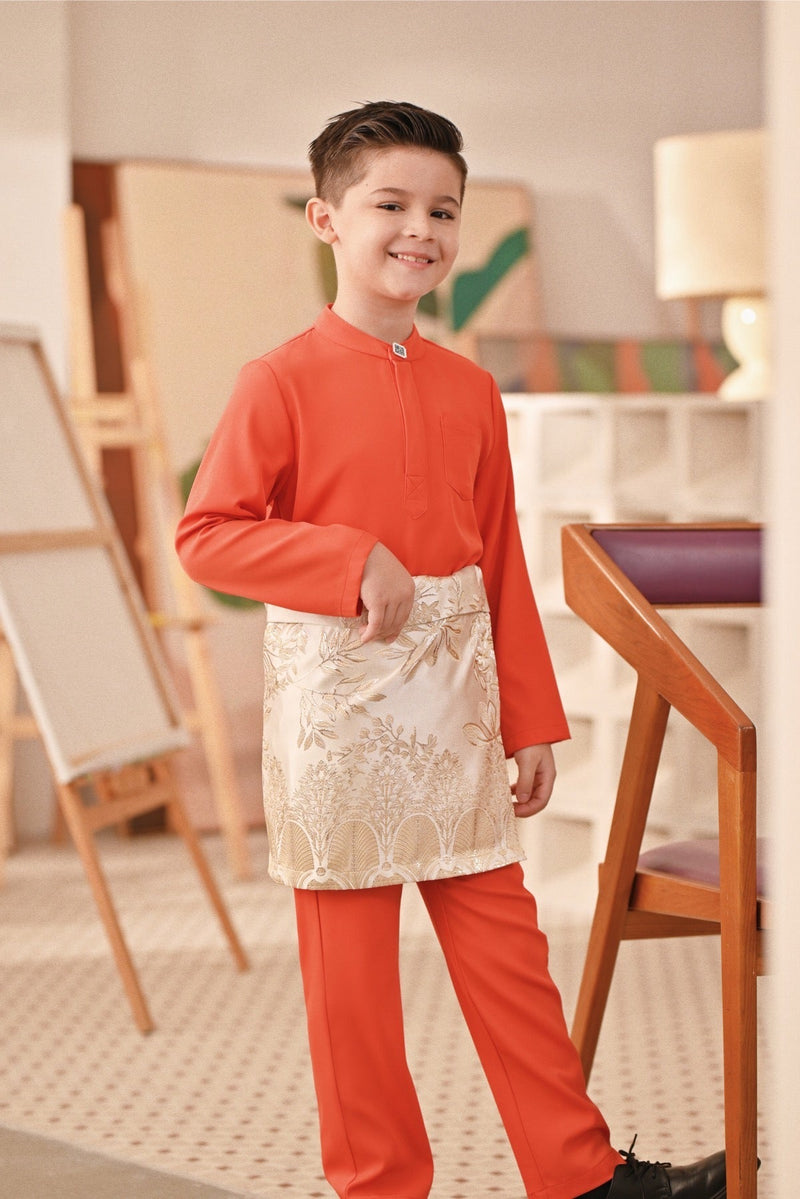 Baju Melayu Kids Couture Bespoke Fit - Orange Red