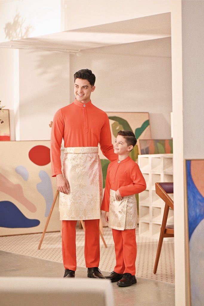 Baju Melayu Kids Couture Bespoke Fit - Orange Red