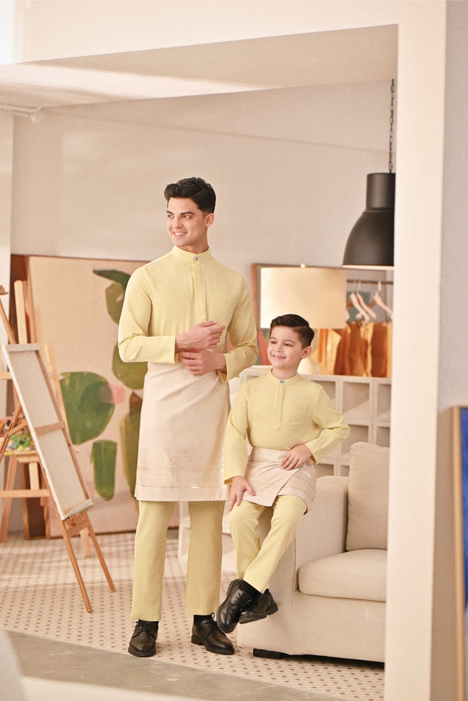 Baju Melayu Couture Slim Fit - Pastel Yellow
