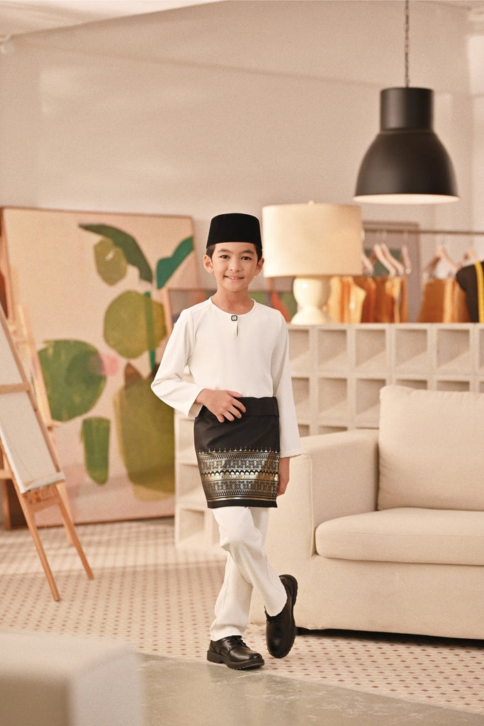 Baju Melayu Kids Teluk Belanga Deluxe Smart Fit - Off White