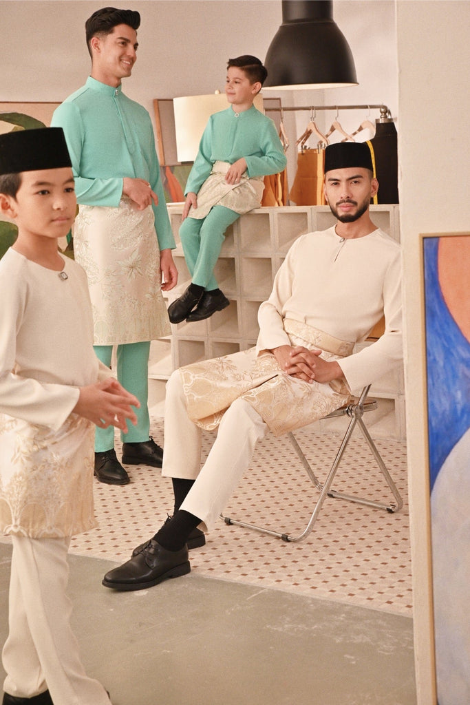 Baju Melayu Kids Teluk Belanga Deluxe Smart Fit - Whisper White