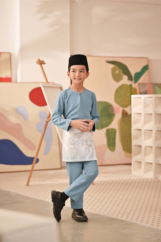 Baju Melayu Kids Teluk Belanga Deluxe Smart Fit - Storm Blue