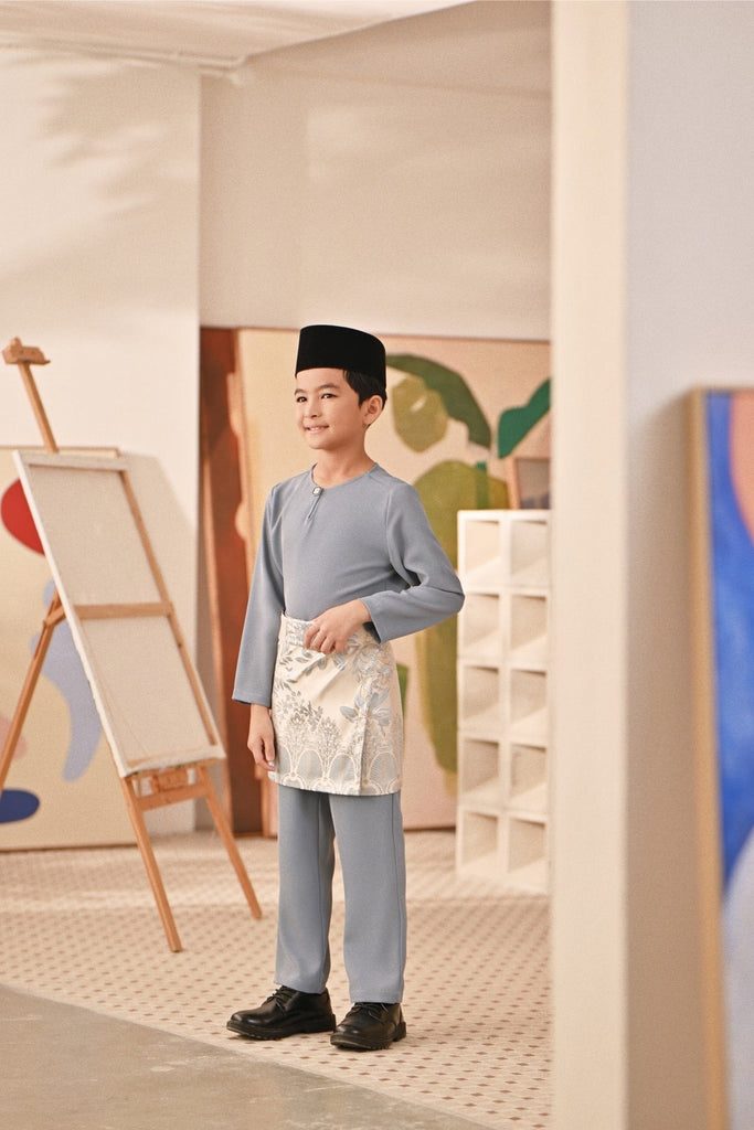 Baju Melayu Kids Teluk Belanga Deluxe Smart Fit - Ashley Blue