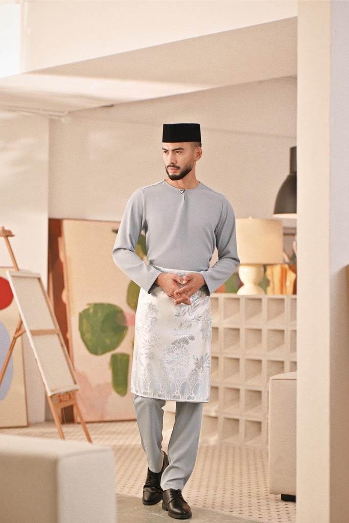 Baju Melayu Teluk Belanga Deluxe Smart Fit - Light Blue Grey
