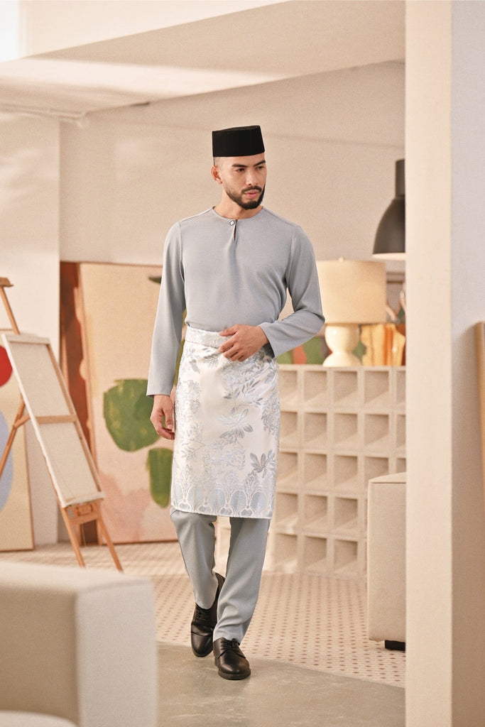 Baju Melayu Teluk Belanga Deluxe Smart Fit - Light Blue Grey