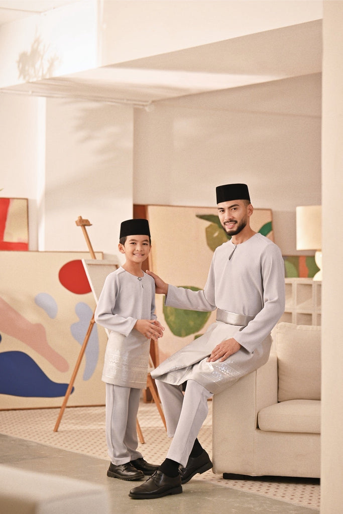 Baju Melayu Kids Teluk Belanga Deluxe Smart Fit - Silver