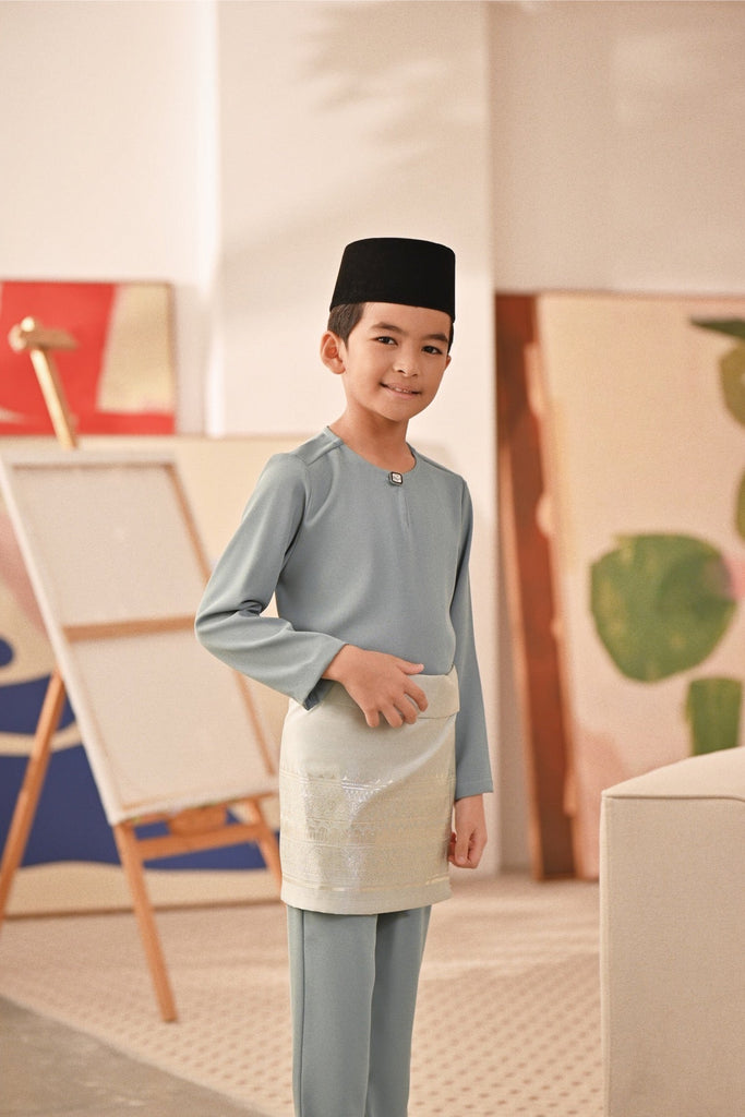 Baju Melayu Kids Teluk Belanga Deluxe Smart Fit - Mineral Blue
