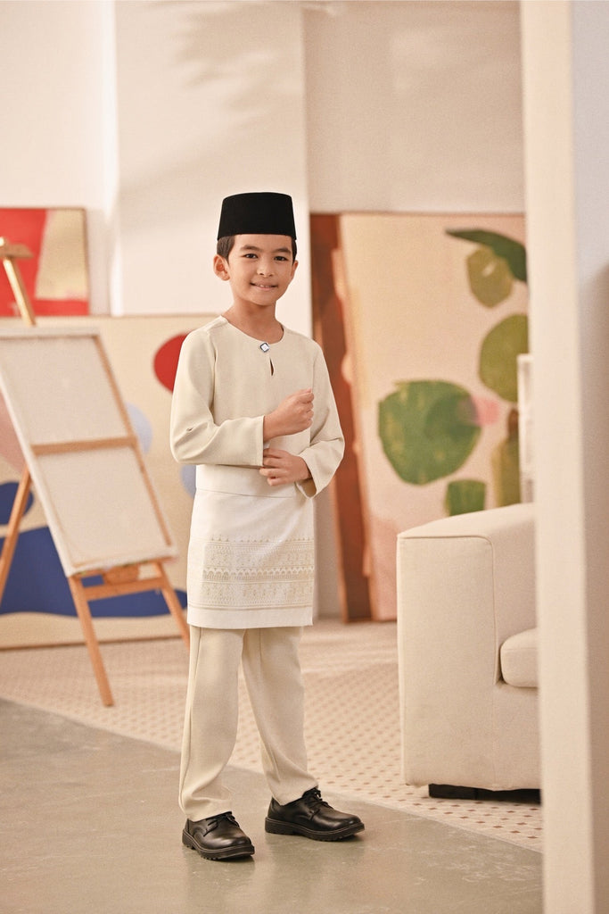 Baju Melayu Kids Teluk Belanga Deluxe Smart Fit - Sandshell