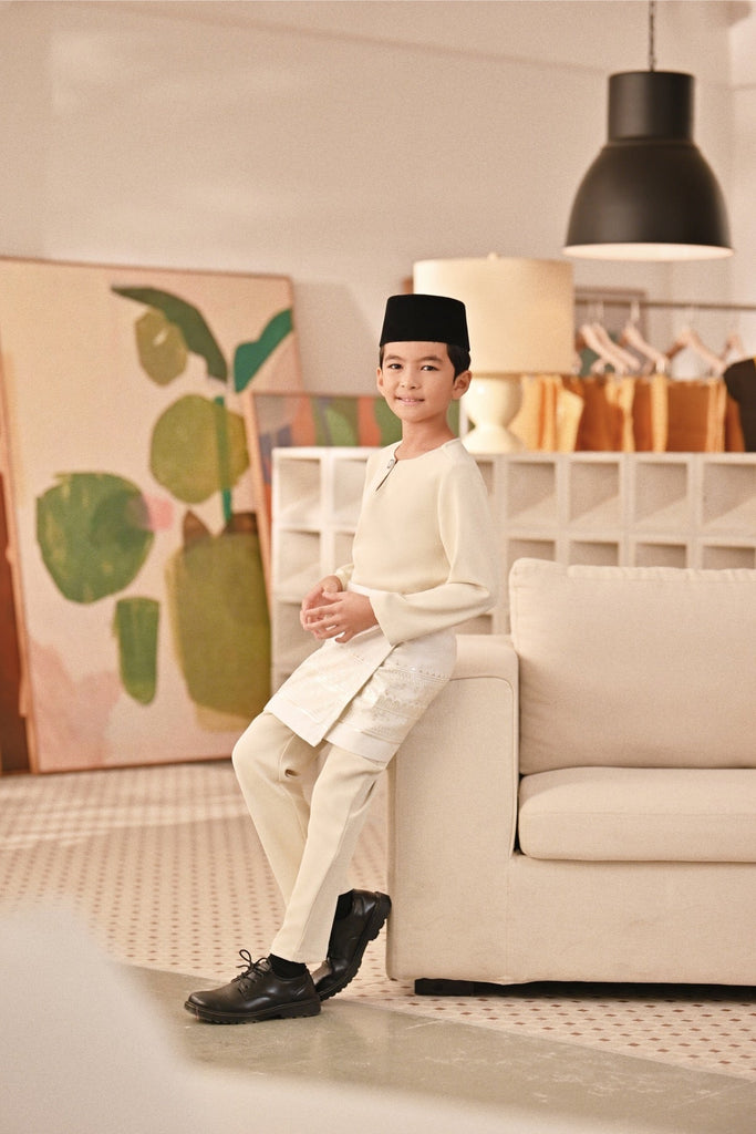 Baju Melayu Kids Teluk Belanga Deluxe Smart Fit - Sandshell