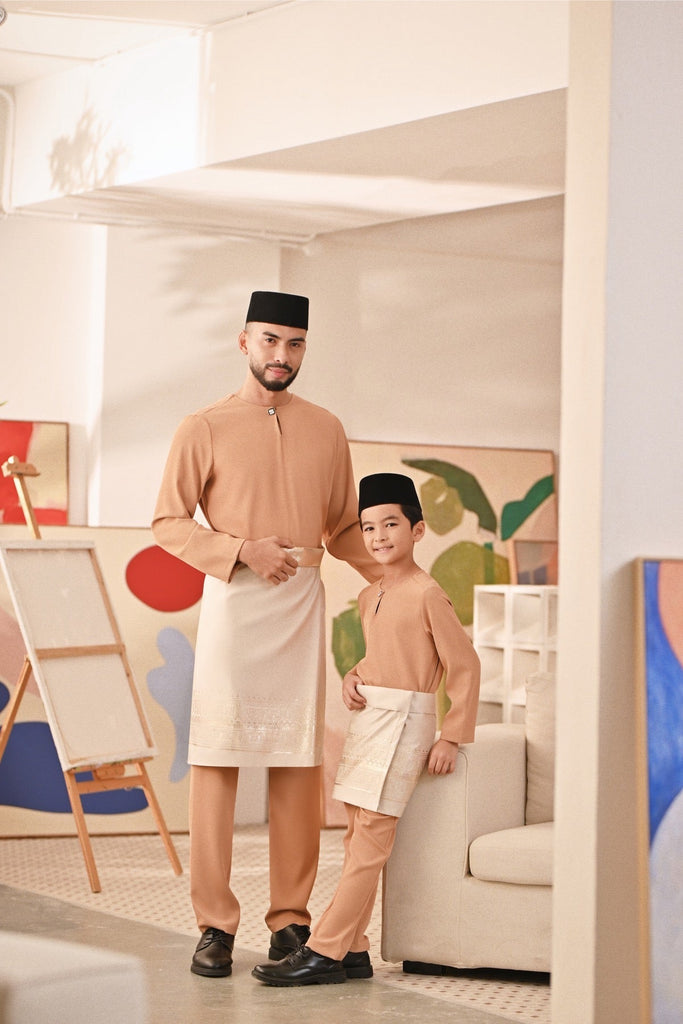 Baju Melayu Kids Teluk Belanga Deluxe Smart Fit - Cafe Creme