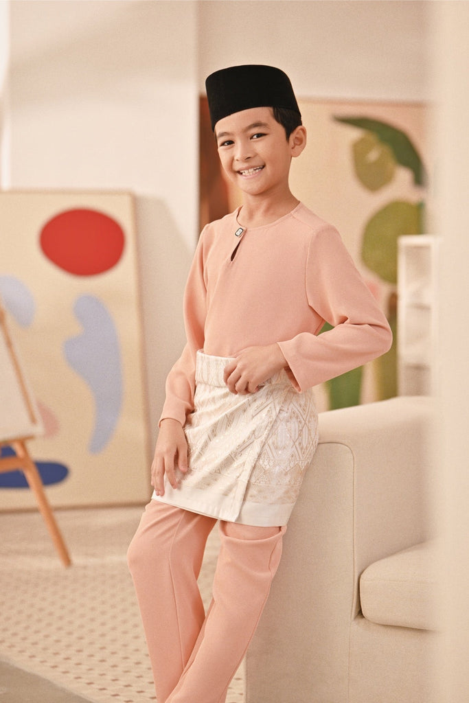 Baju Melayu Kids Teluk Belanga Deluxe Smart Fit - Coral Buff