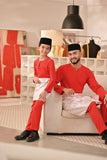 Baju Melayu Kids Teluk Belanga Deluxe Smart Fit - Red Chilli