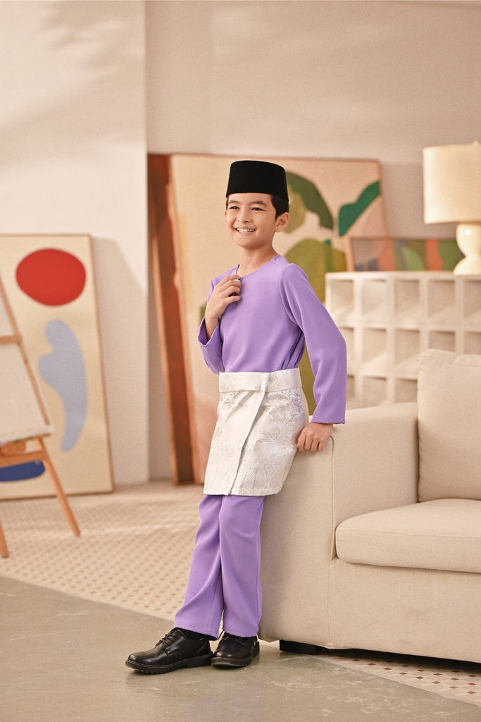 Baju Melayu Kids Teluk Belanga Deluxe Smart Fit - Violet Tulip